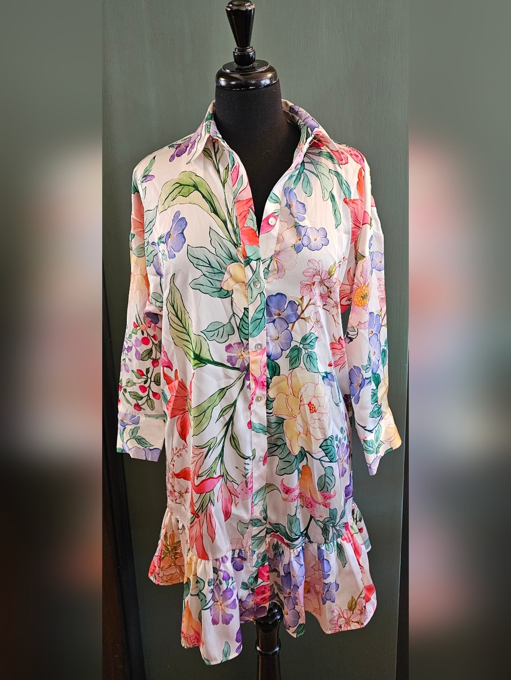 Zara Floral Button-Front Shirt Dress